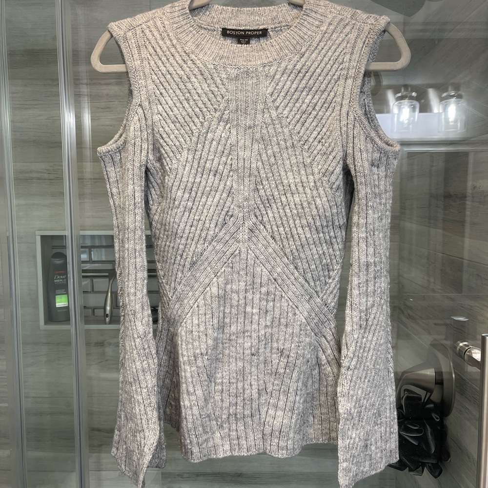 Gray Cold Shoulder Sweater